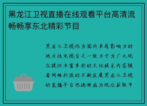 黑龙江卫视直播在线观看平台高清流畅畅享东北精彩节目